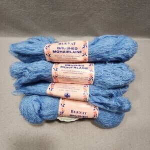 9 Skeins Brushed Mohairlaine Wedge Blue #7566 Vintage Bernat Made in USA 1970s